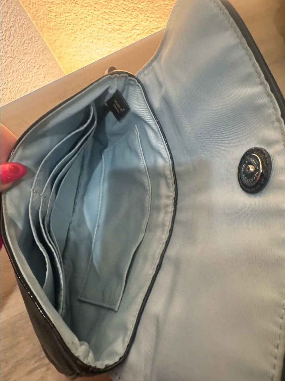 Coach Black Patent Leather Wristlet Clutch Wallet Card Case Removable Strap EUC
